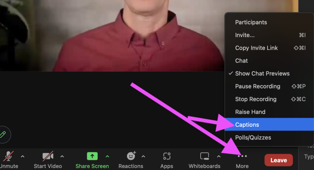 Zoom Captions Options